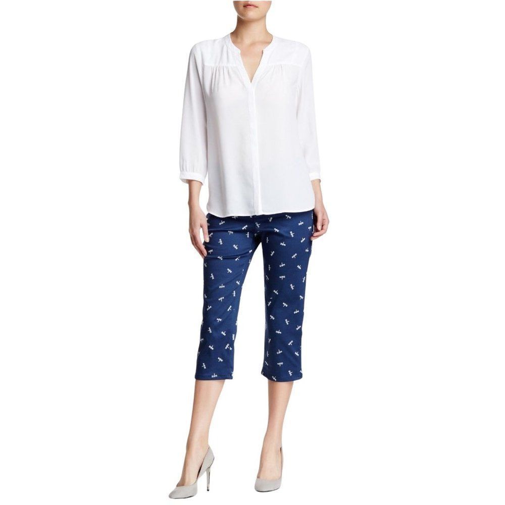 NWT NYDJ Not Your Daughters Jeans Bella NAVY Dragonflies Crop Pants Petite